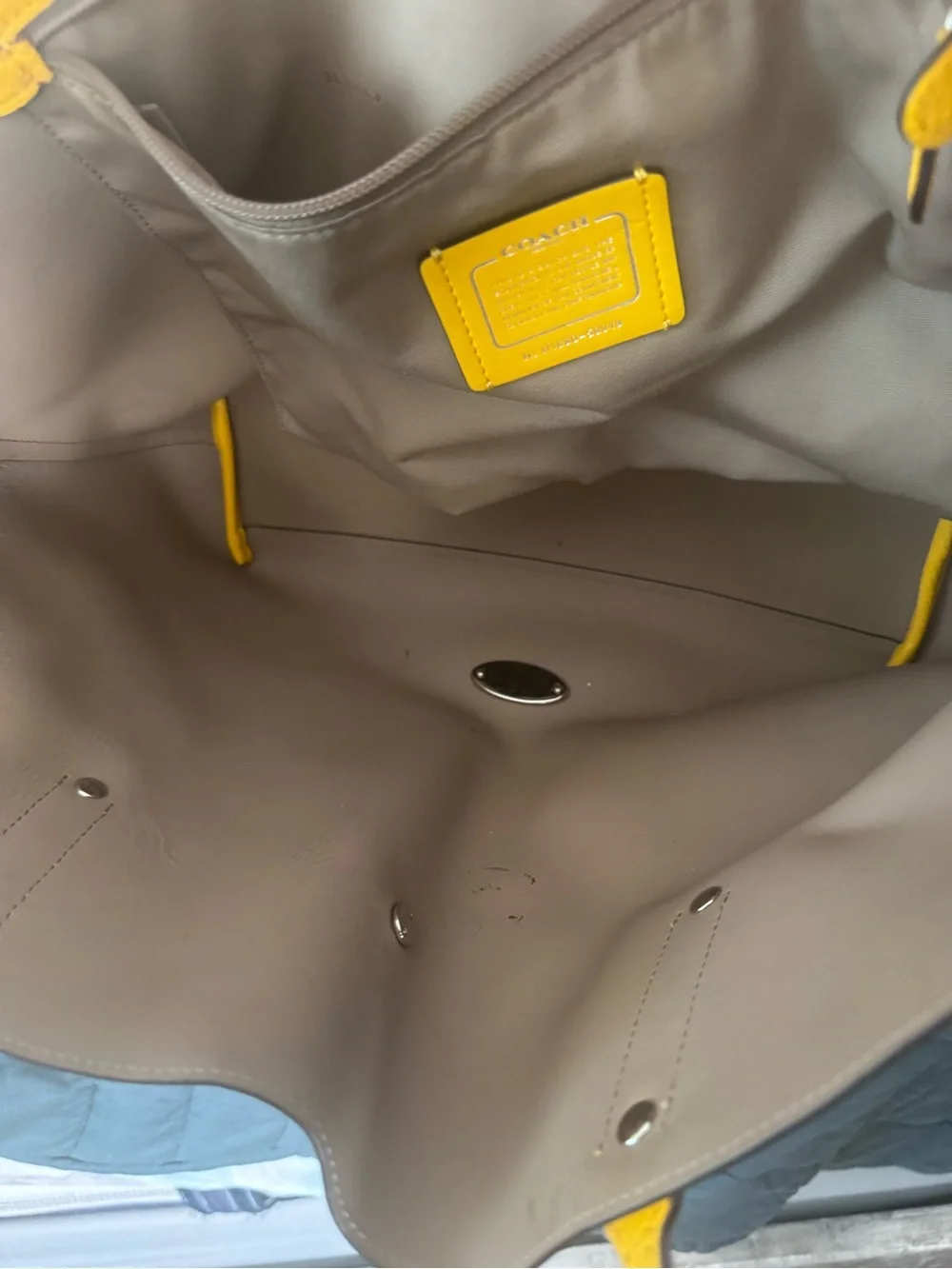 Coach Mustard Yellow Pebbled Leather Tote Bag Purse Large